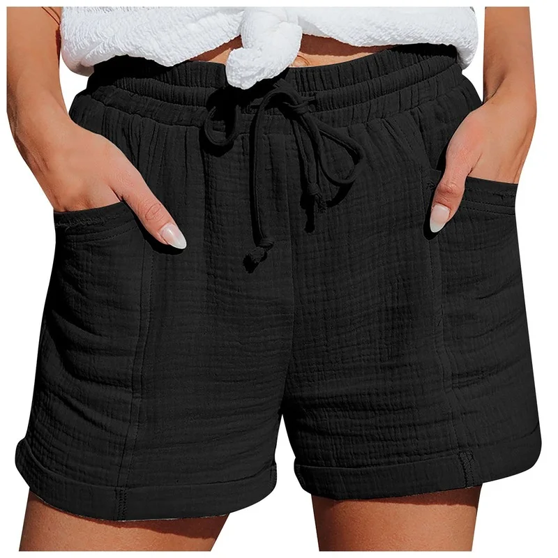 Women Loose High Street Lace Up Solid Casual Shorts 2023 New Summer High-waisted Female Fresh Wide-leg Pleated Shorts Streetwear