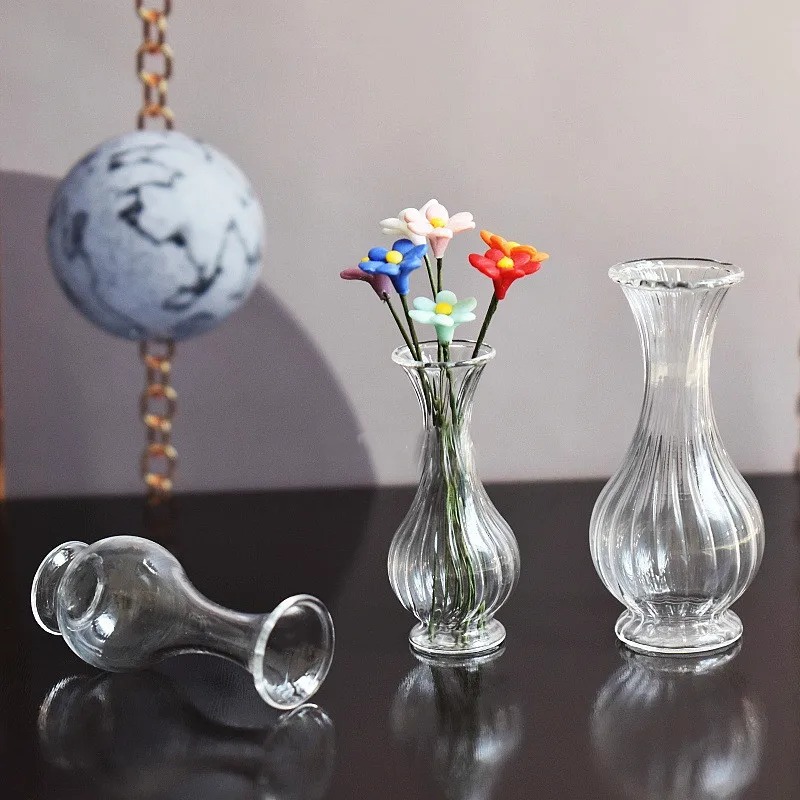 Dollhouse Miniature Jasmine Flower Glass Vase Model Toys Doll House Accessories Decor Toy Green Plant Ornaments Crafts Decor 3