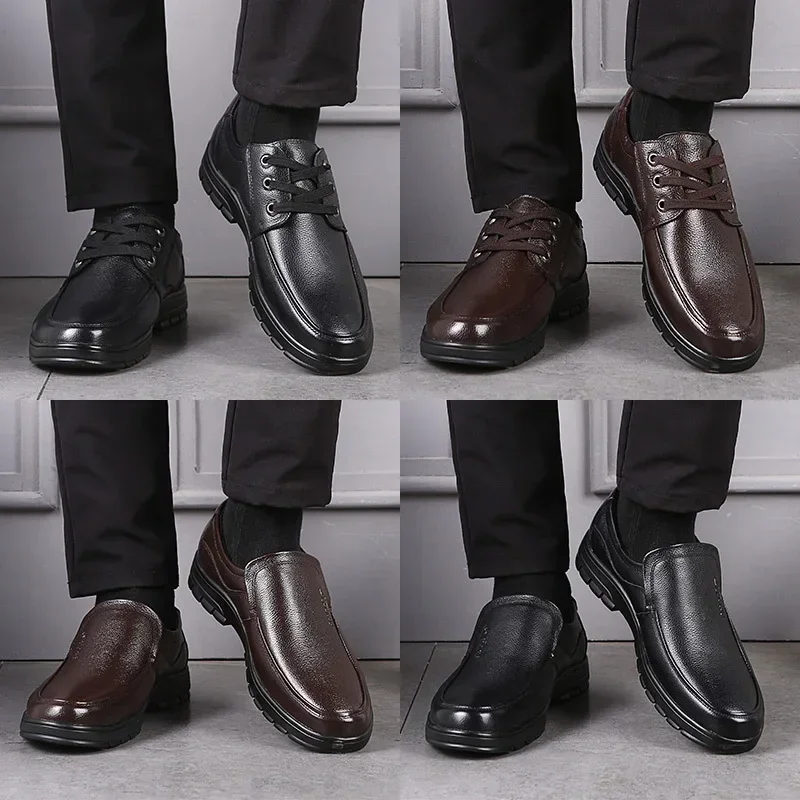 Genuine Leather Men Casual Shoes Luxury British Business Men Shoes Fashion Round Toe Lace Up Autumn Winter Old Man's Footwear