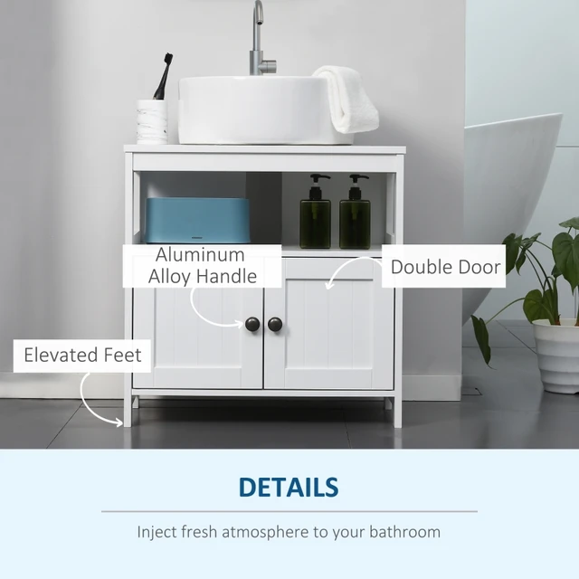 White Bathroom Sink Cabinet Pedestal Under Sink Cabinet, Bathroom Vanity  Cabinet Storage with Double Doors and Adjustable Shelf - AliExpress