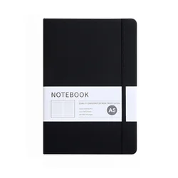 Premium Imitation Leather Notebook with Elastic Band, Ideal (Black)