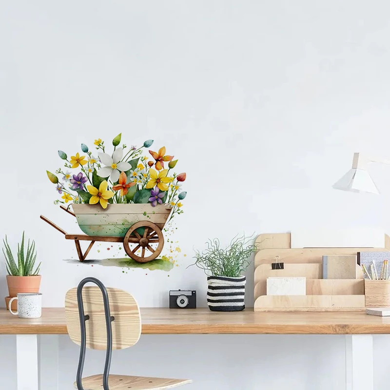 C190# Flowers ＆ Carts Wall Sticker Kids Room Background Home Decoration Mural Living Room Wallpaper Funny Decal