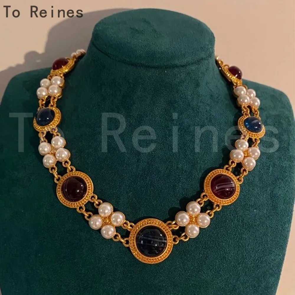 

To Reines 2024 New Europe Colorful Glazed Pearl Chanin Necklace Luxury Woman Top Quality Jewelry Collares Para Mujer