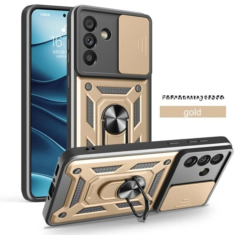 Rugged Armor Phone Case with Slide Camera Lens Protector