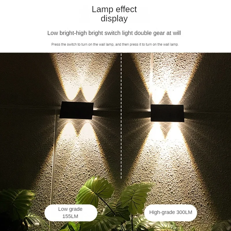 Outdoor LED Solar Wall Light, Light Up and Down, 2Packs,IP54 Waterproof, Light Control Induction, Indoors, Staircase