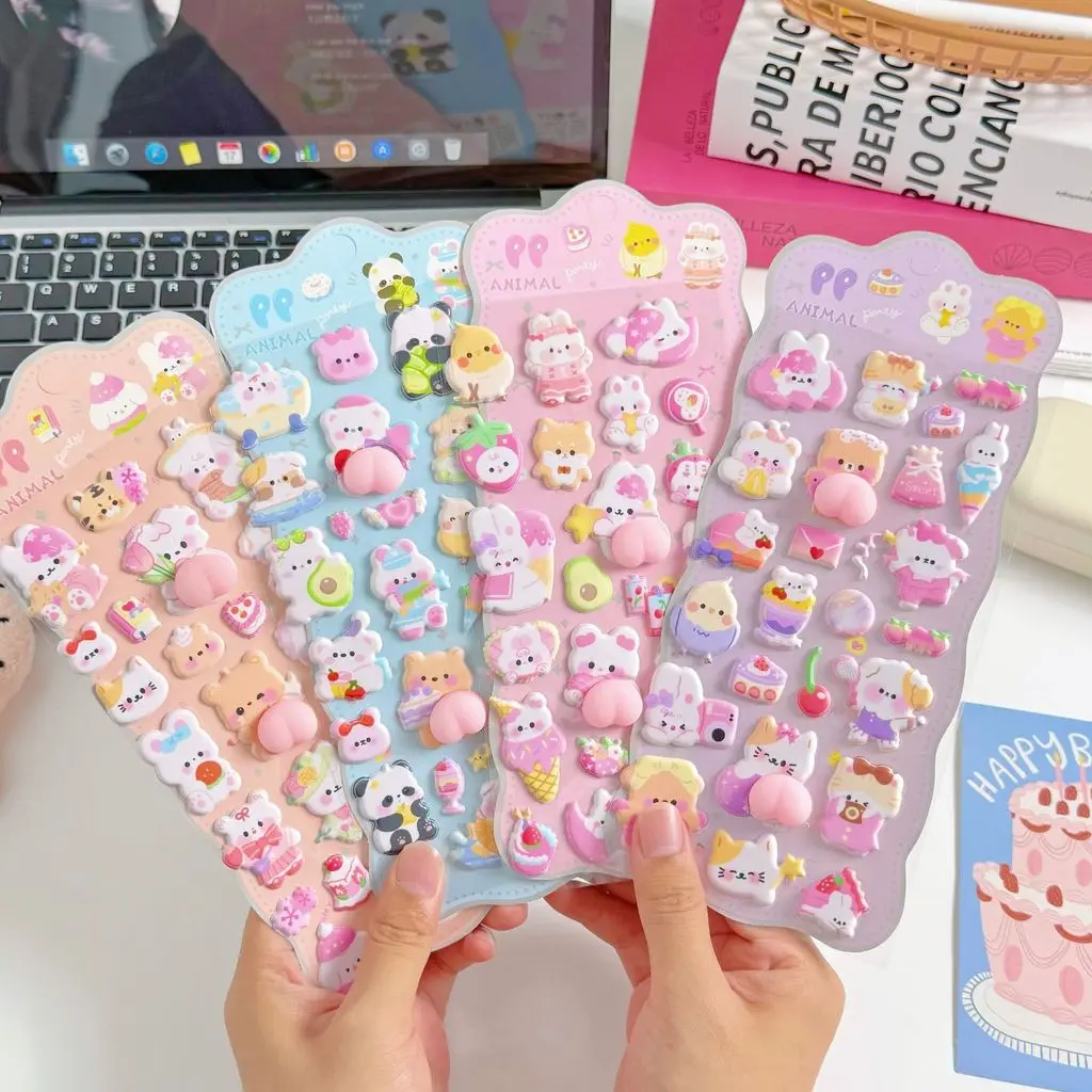 4PCS 3D 부드러운 귀여운 엉덩이 모양 3D 어린이 스티커 스퀴시 동물 토끼 곰 핸드메이드 데코 폰 케이스용 블링블링스티커스 스토어