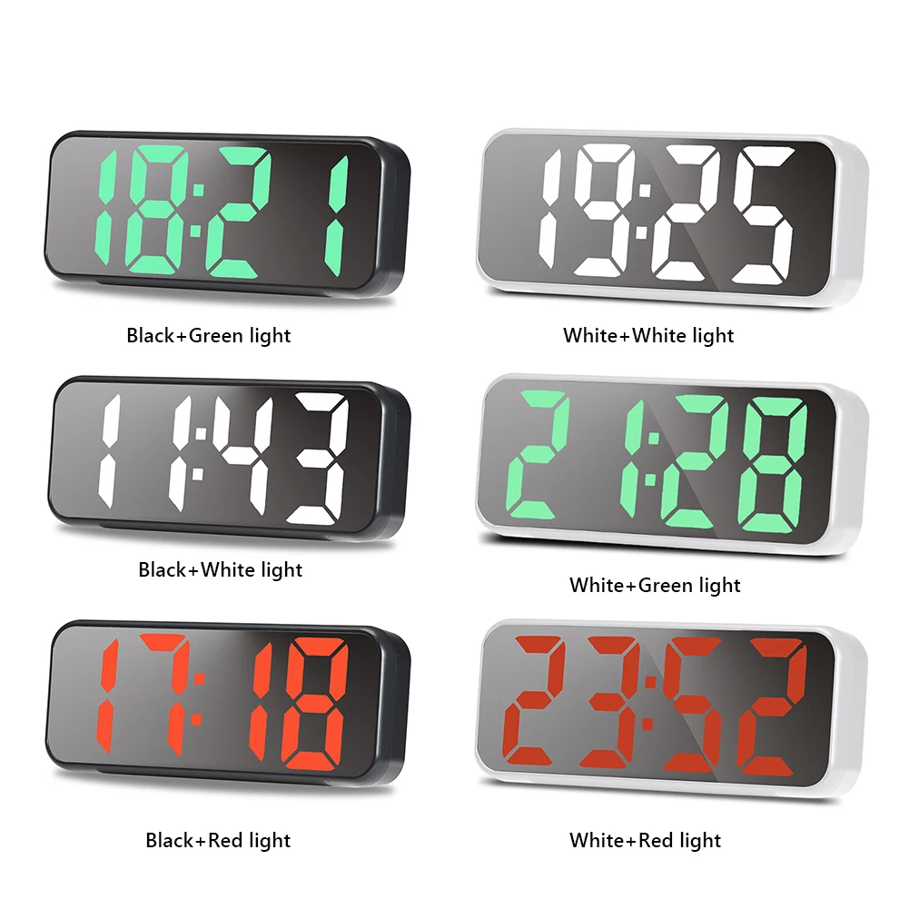 LED Electronic Clocks with Snooze Function 12/24H Mirror Clocks Temperature Date Display Table Mirror Clocks Desktop Decorations 4