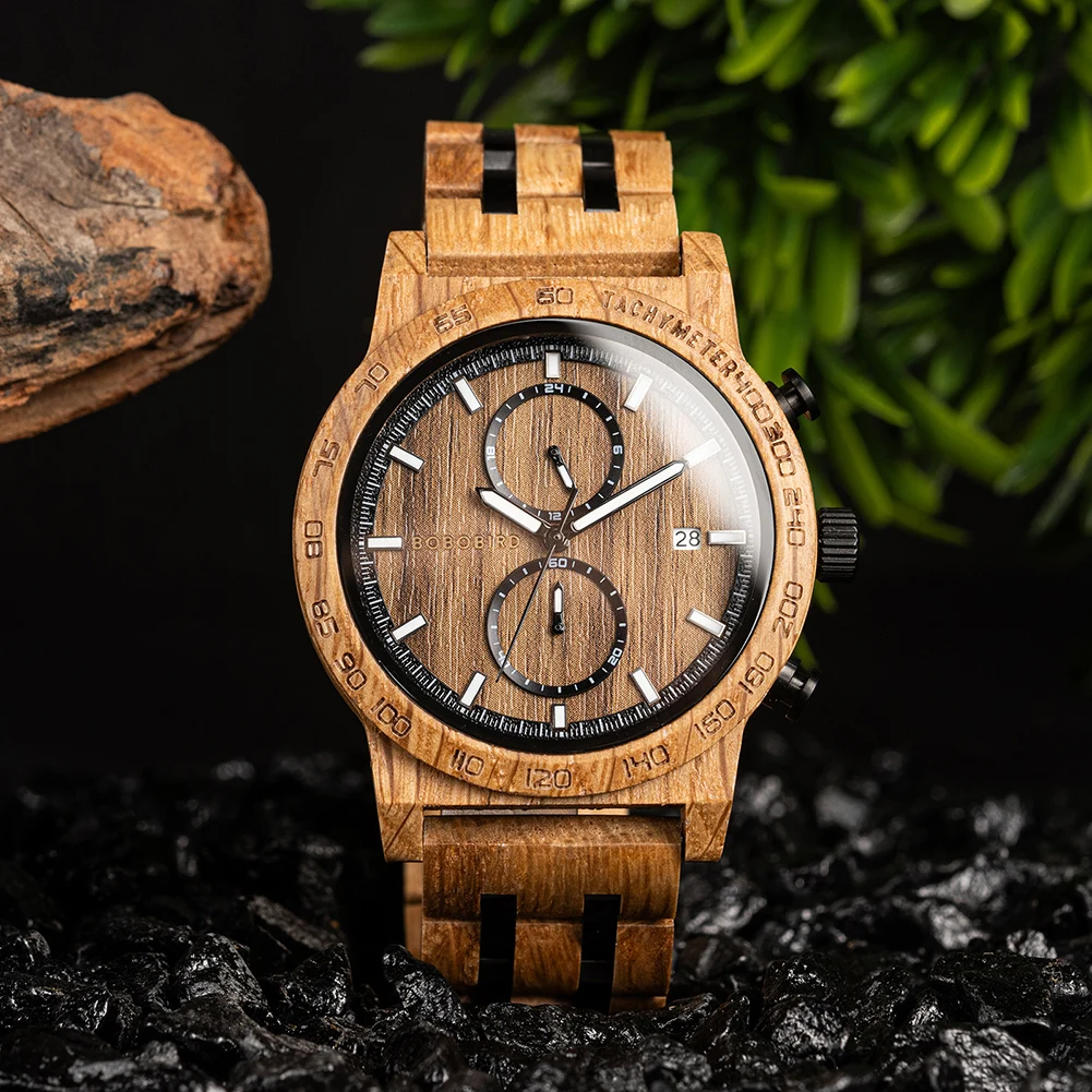 BOBO BIRD Men's Wooden Watch,Lightweight and sporty,Chronographable Dial,Support OEM,Dropshipping