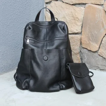Women Genuine Leather Anti Theft Backpack with Purse 1