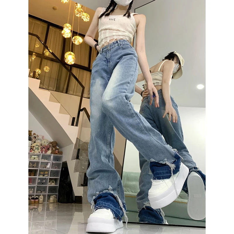 

Blue Clothes Y2K Jeans for Women High Shot Pants Wide Leg Pants High Waisted Vintage Straight 2024 Summer Baggy Jeans Trousers