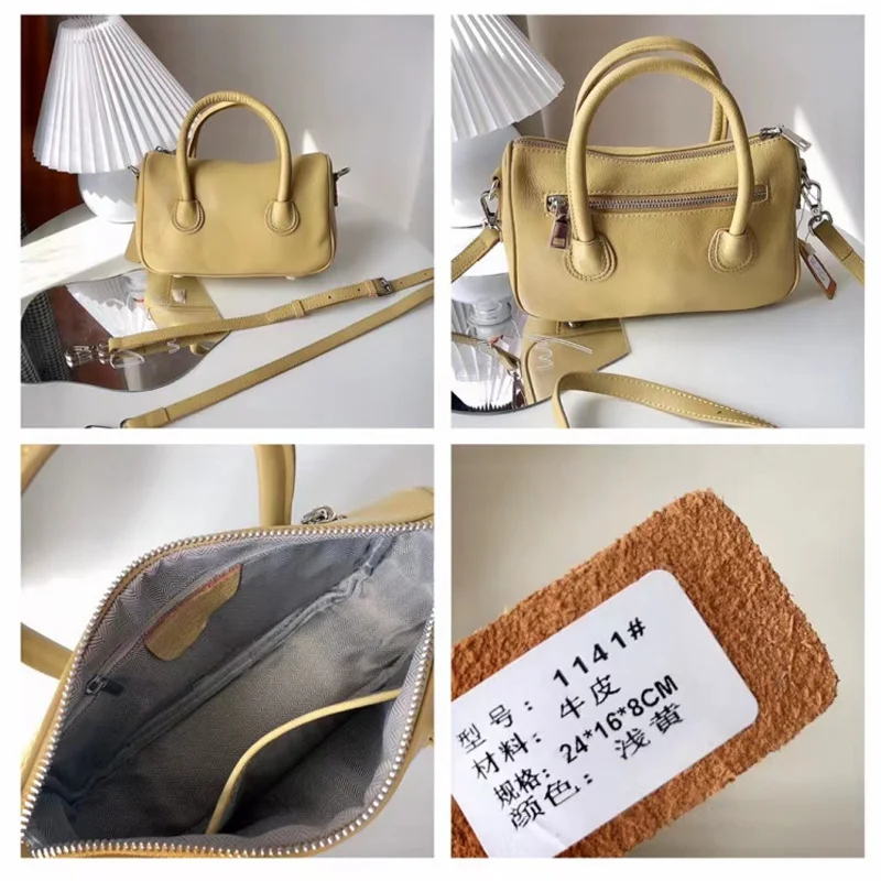 2022 New Spring Yellow Color Cowskin Boston Tote Bag Soft 100% Real Leather  Women Shoulder Bag Classical Ladies Hand Bag - AliExpress