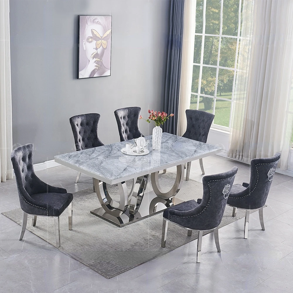 

Customized Dinning Room Furniture Stainless Steel Base Marble Top Dining Table