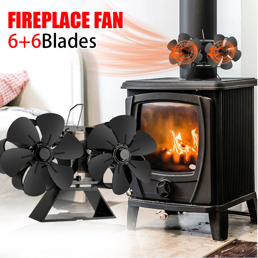 

Double headed 12 Blades Heat Powered Stove Fan Free-standing Fireplace Fan Burner Quiet Efficient Energy Distribution
