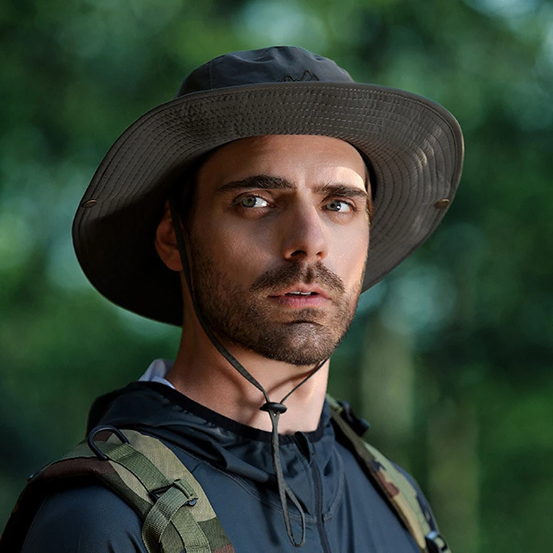 Männer Eimer Hut Sommer Leder Seil Kette Sonnenhut Wasserdichte Outdoor Wandern Angeln Kappe Uv Schützen Cowboy Hut Sonnenschirm Atmungsaktiv – Detail 7