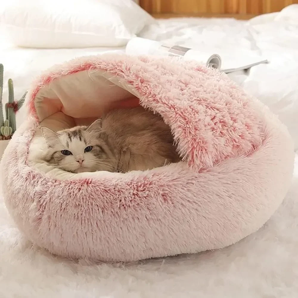 Semi Enclosed Pet Sleep Bags Long Round Cat Cushion Soft Plush 2 In 1 Warms Cats Beds Simple Comfort Warm Puppy Sleeping Nest 2