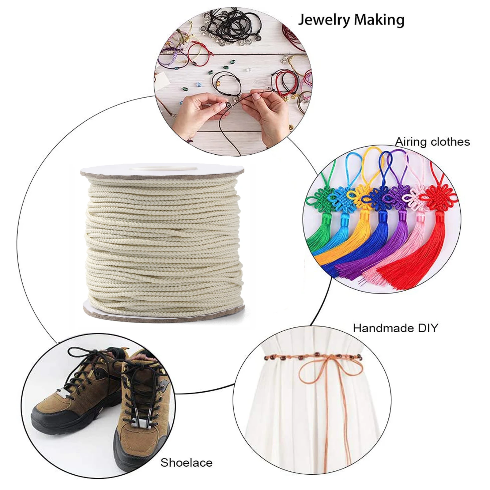 Panda hall ca. 50m/Rolle 2mm schwarz weiß Farbe Nylons chnur Trimm schnur Perlen Knoten Faden Schnur für DIY Handwerk Schmuck herstellung – Detail 8