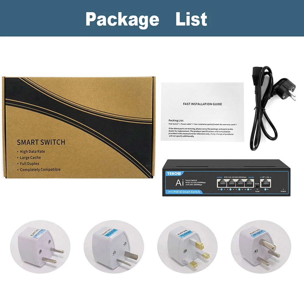 TEROW POE 스위치 풀 기가비트 5 포트, 1000Mbps 네트워크 LAN, RJ45 허브, 스마트 이더넷 스위처, IP 카메라, 무선 AP, 와이파이, 65W