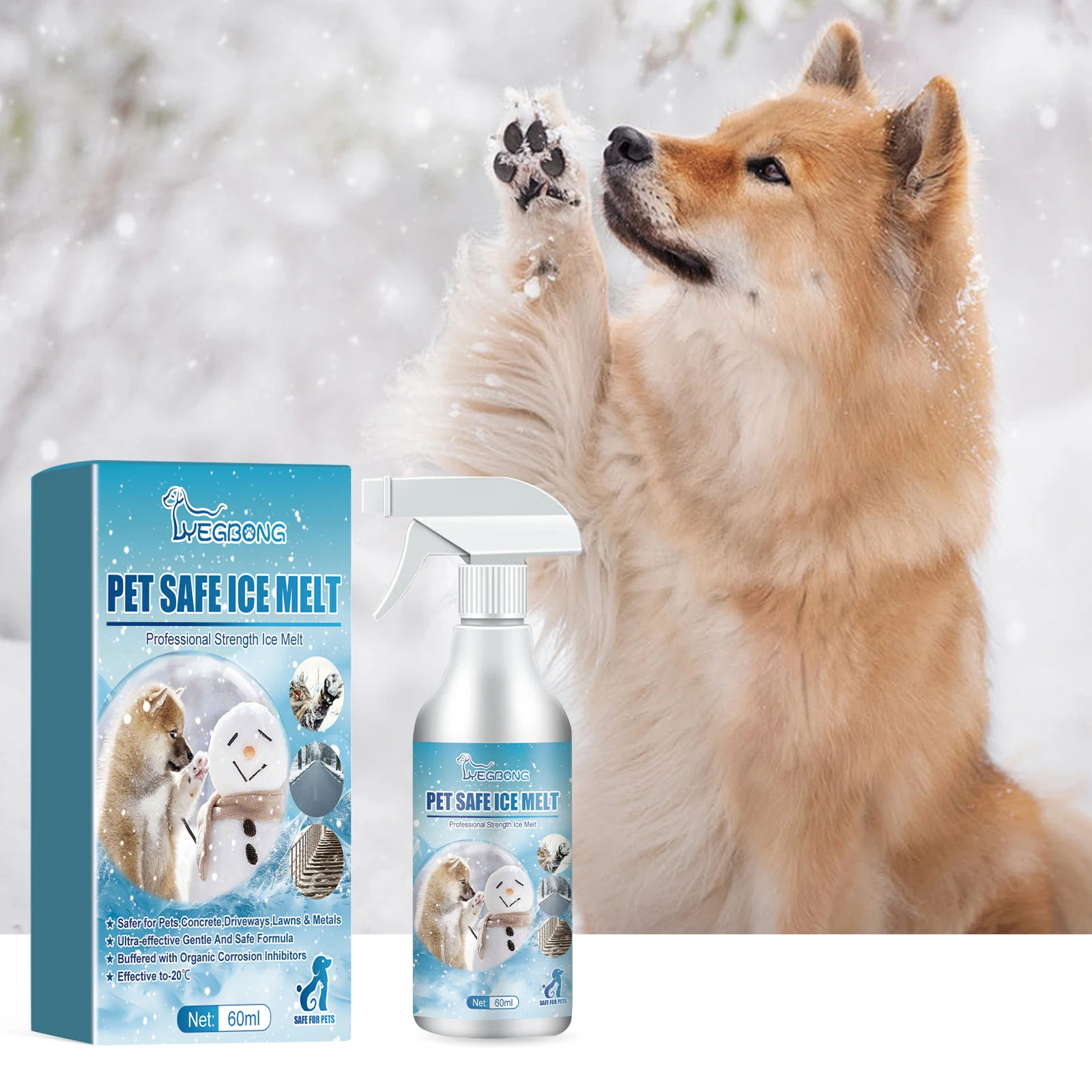 Yegbong 60ml Pet Cat And Dog Paw Snow Remover, Step Road Fast Safe Ice Melt, Suitable For Home, Car, Lawn And Workplace