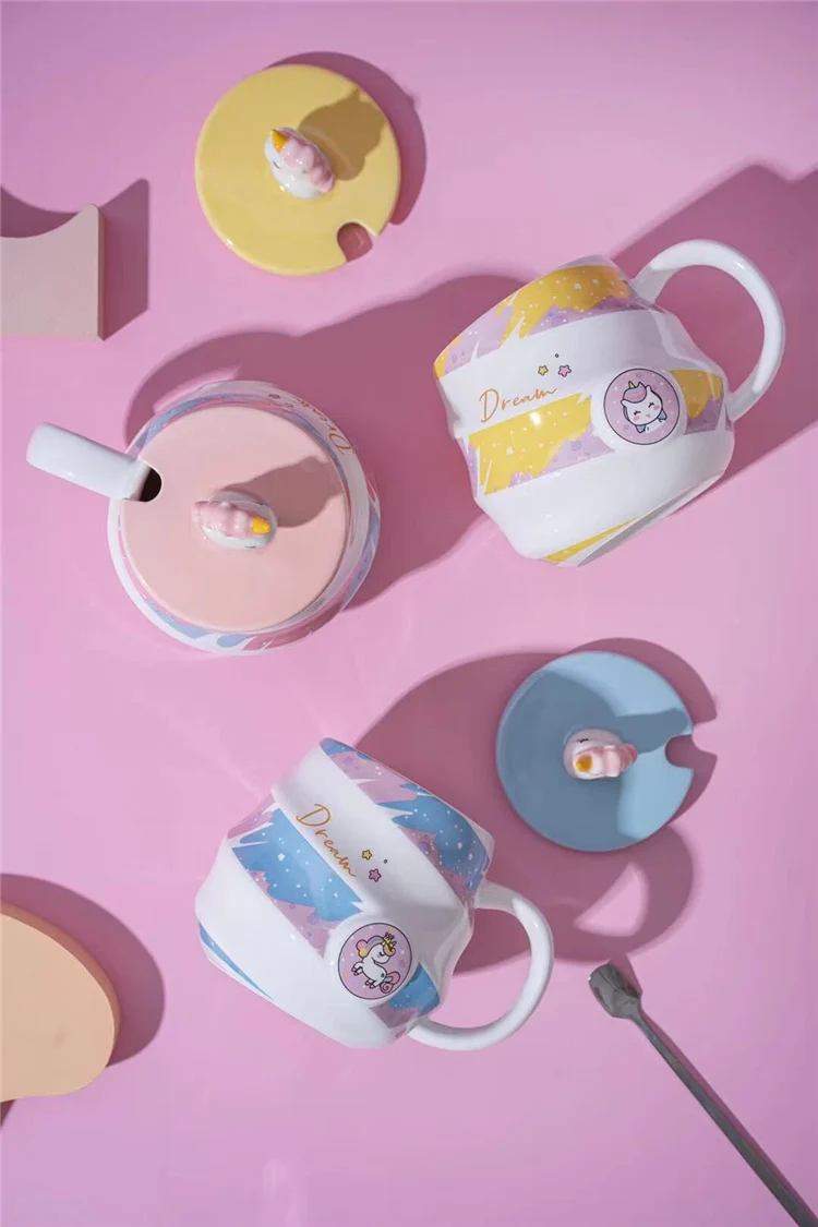 Unicorn Cute Coffee Mug With Lid & Spoon