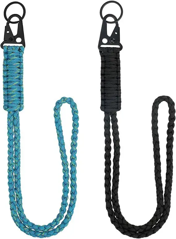 Bunter Schlüsselanhänger für Notfall-Überleben, Wandern, geflochtener Paracord-Karabiner, multifunktionales taktisches Schlüsselband-Zubehör – Detail 5