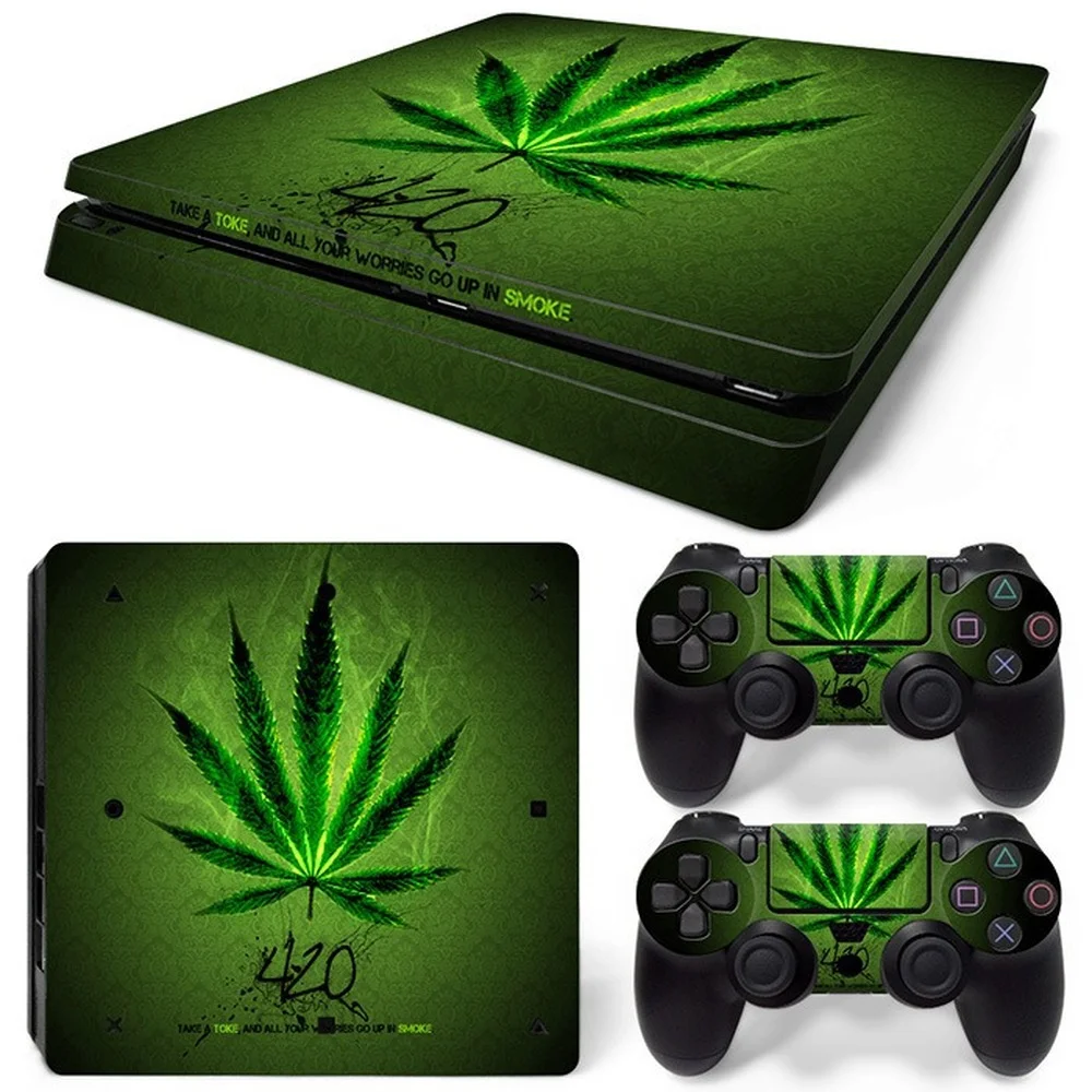Per Ps4 Slim Green Leaves Pvc Skin Adesivo In Vinile Decal Cover Console Controller Dualsense Adesivo Protettivo Antipolvere