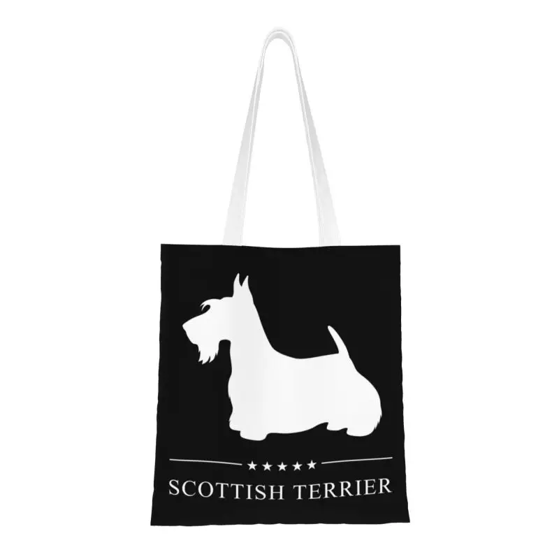 

Scottish Terrier Grocery Shopping Bags Custom Print Canvas Shopper Tote Shoulder Bags Large Capacity Durable Scottie Dog Handbag