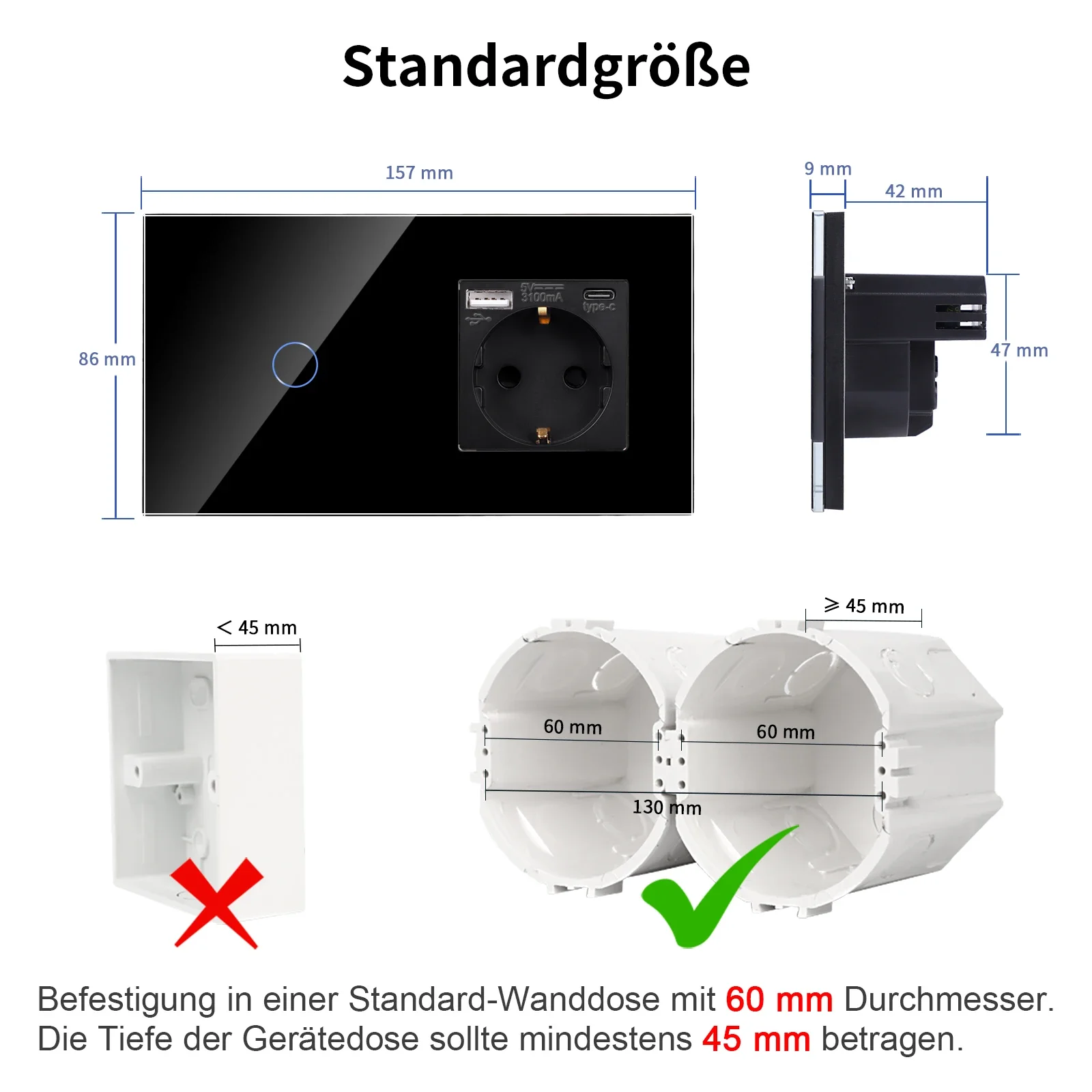 bingoelec preto sockets switches com crystal glass painel melhoria home 05