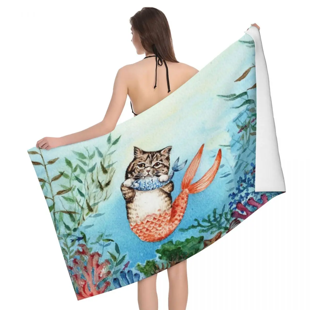 

Cute Purrmaid Cat Mermaid 80x130cm Bath Towel Soft For Travelling For Traveller