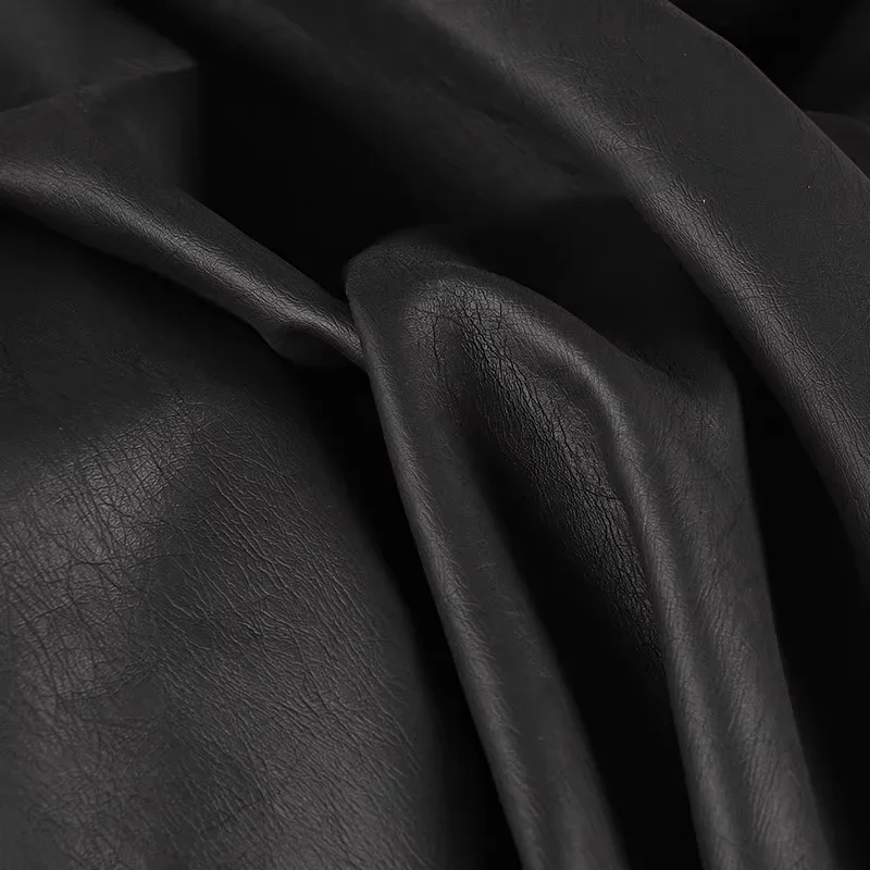Faux Leather Fabric Retro PU Leather Matte Dark Black Designer Fabric Cloth Diy Sewing Material