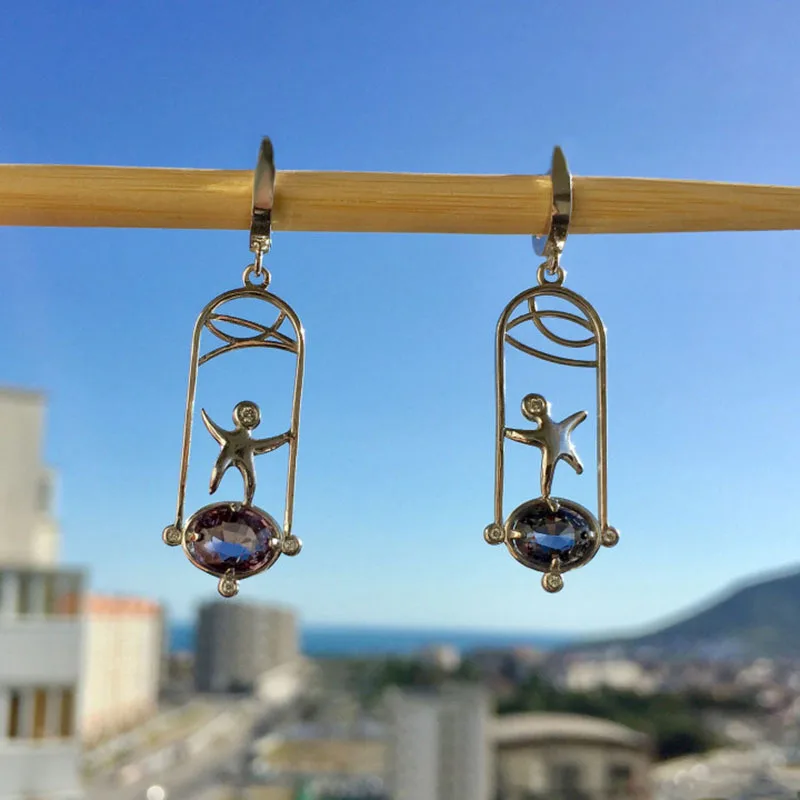 

Fashion and Popular Peculiar Starfish Earrings Silver Color Simple Fashion Inlaid Purple Crystal Earrings Girls Gifts