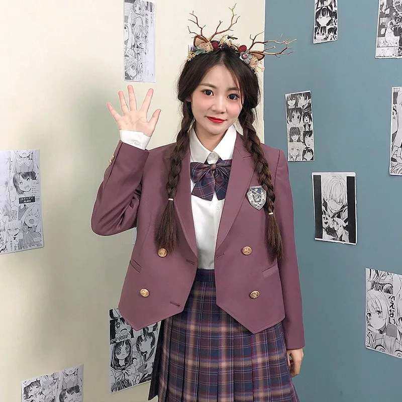 Girls JK Uniform Suit Coat Japanese College Clothing Long Sleeve Double Breasted Blazer Ladies Cute School Uniform Suit Jacket
