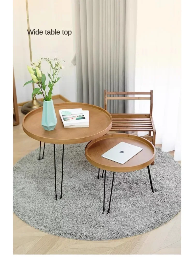 Folding Bamboo Wood Coffee Table Circular Home Creative Design Balcony Mini Decorative Table Portable Leisure Home Placement