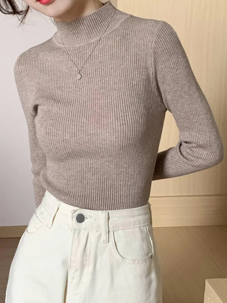 

Spring Autumn Women thin bottoming Sweater Female Solid slim half Turtleneck Elasticity Knitted Sweaters Office Lady Casual Tops