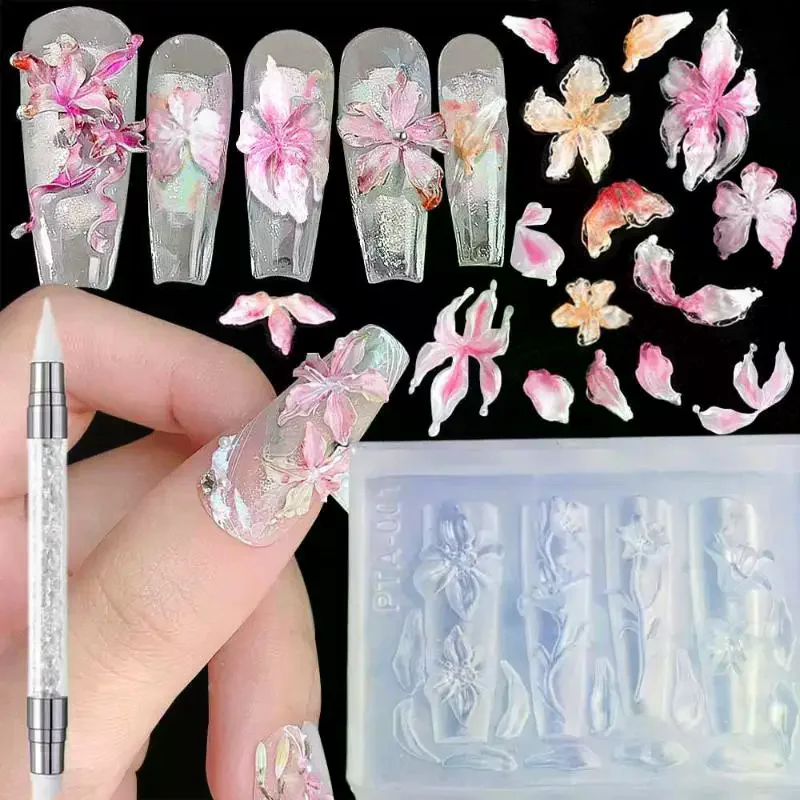 2/3Pcs 3D Hawaii Hibiscus Flowers Nail Art Mold Floral Petal Ballet Bows Design Resin Mold Nail Carving Template DIY Accessories