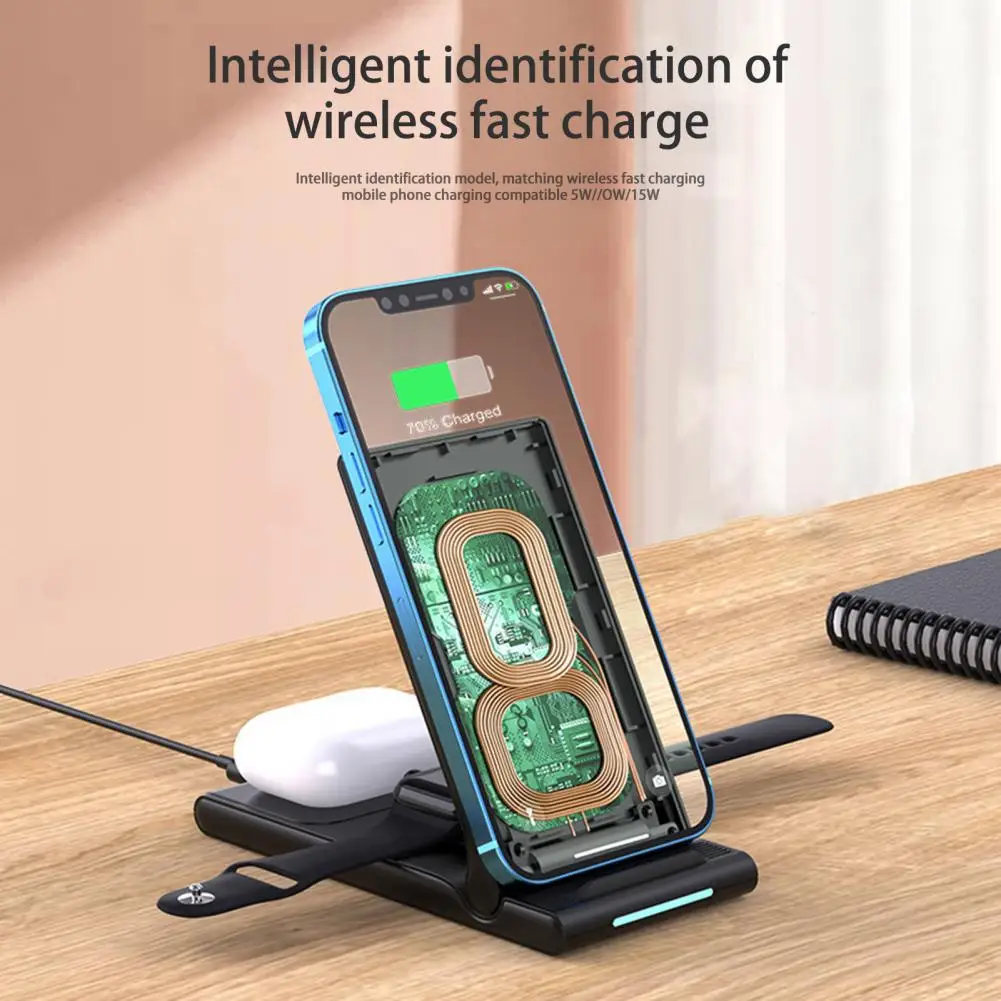 Wireless Charger  Useful Foldable Acrylic  Foldable 3 in 1 Charging Station for Travel