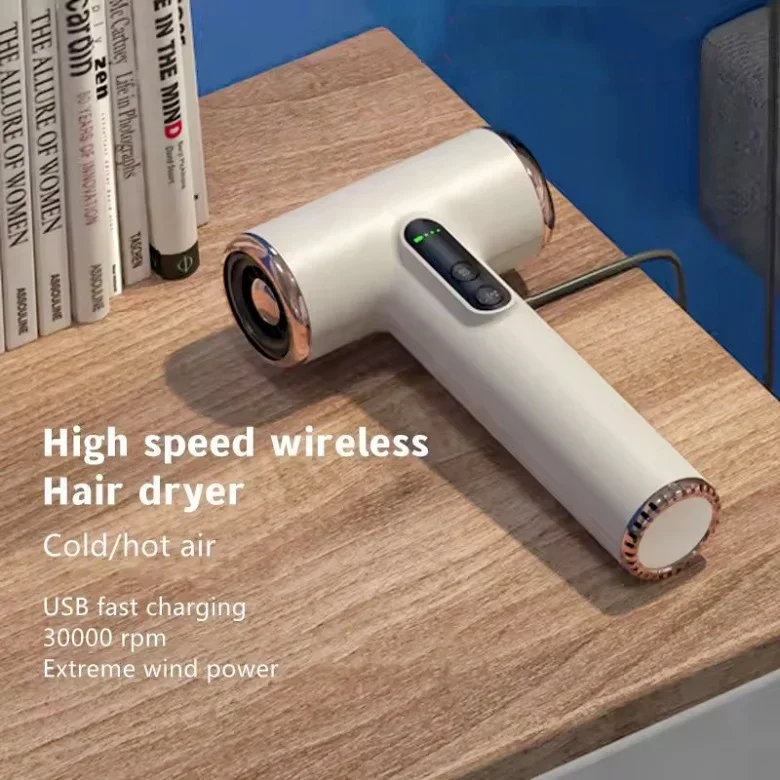 Wireless Hair Dryer USB Cordless Portable Travel Rechargeable 3 Gears Strong Wind Low Noise Lcd