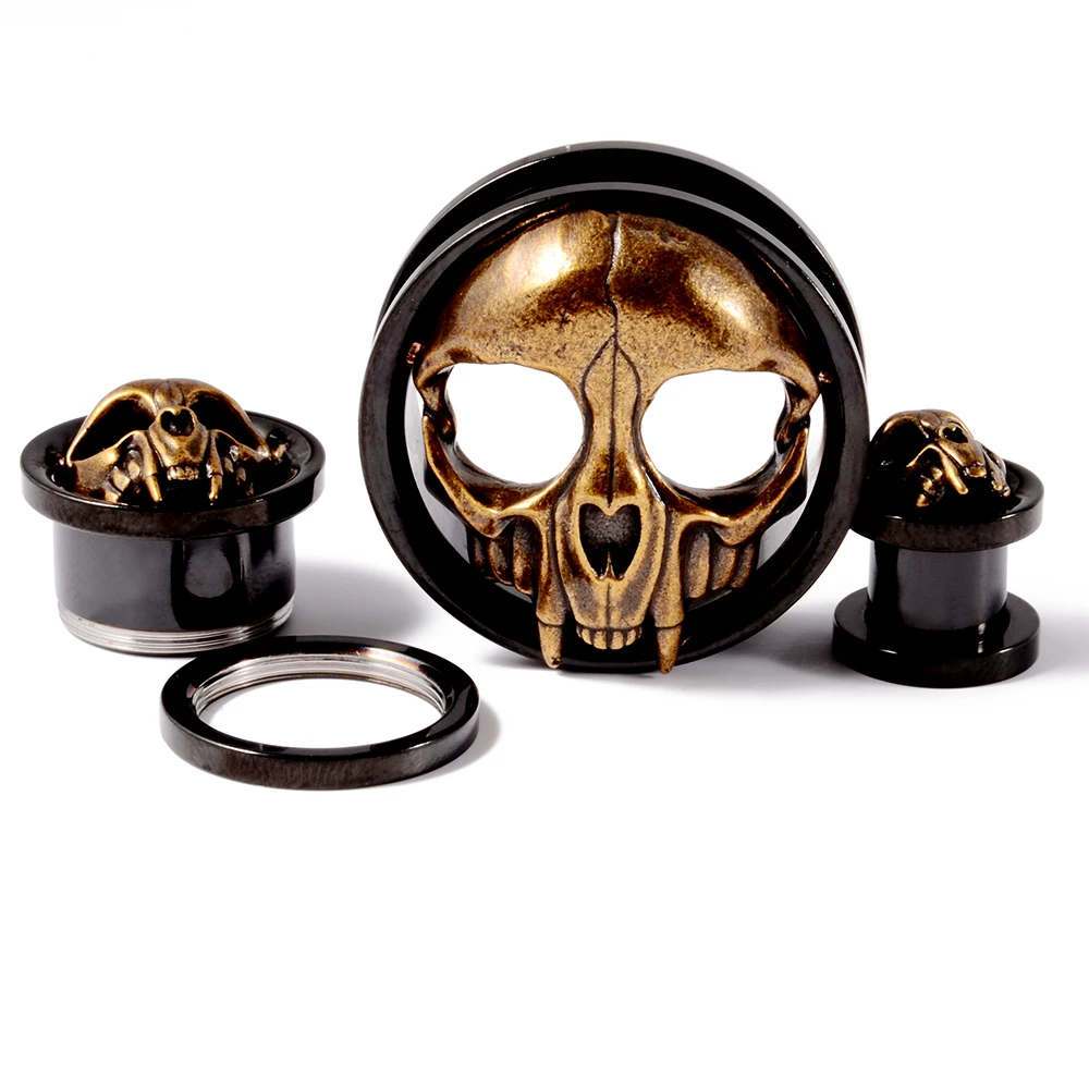 Piercing Jewelry Ear Piercing Jewelry Body Piercing Jewelry Body Jewelry 1PC Punk Stainless Steel Skeleton Ear Stretchers Tunnel External Thread Vintage Ear Gauge Plugs Expander Body Piercing Jewelry