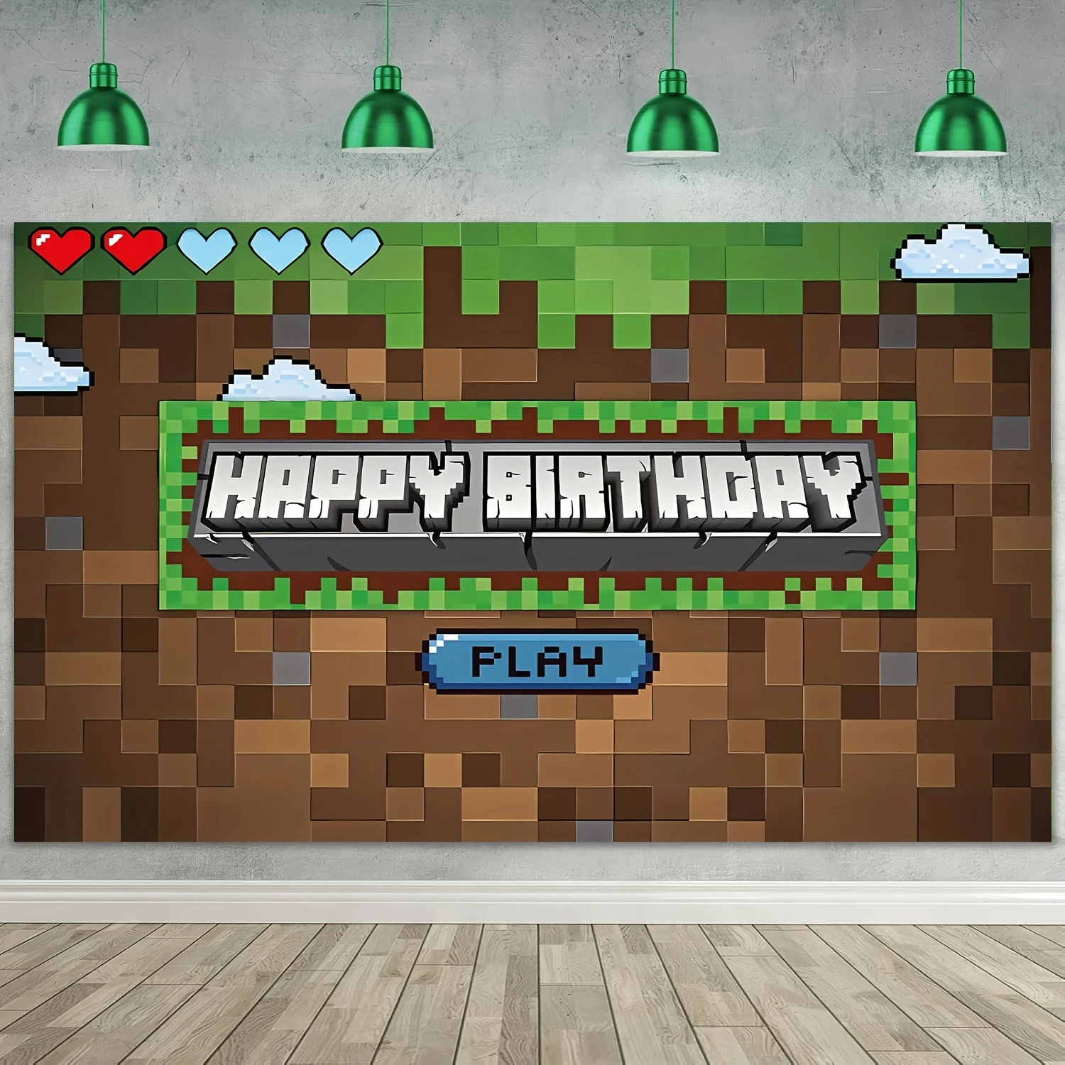 Ein Hintergrundbanner für Geburtstagsfeiern im Pixel-Stil, geeignet für die Hintergrunddekoration von Geburtstagsfeiern und Cartoon-Spielenpartys