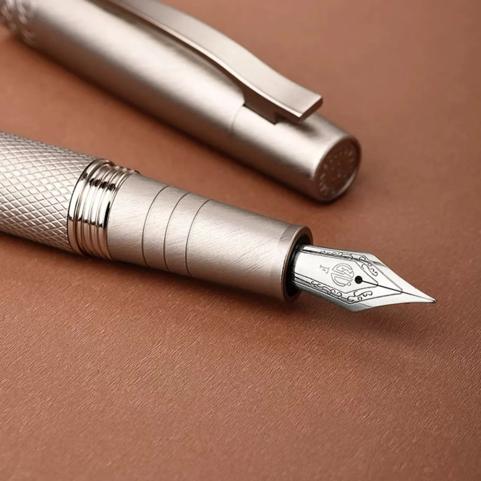 Fountain Pen Hongdian 6013 Metal Titanium /Silver EF/F/Bent Nib With Clip Converter