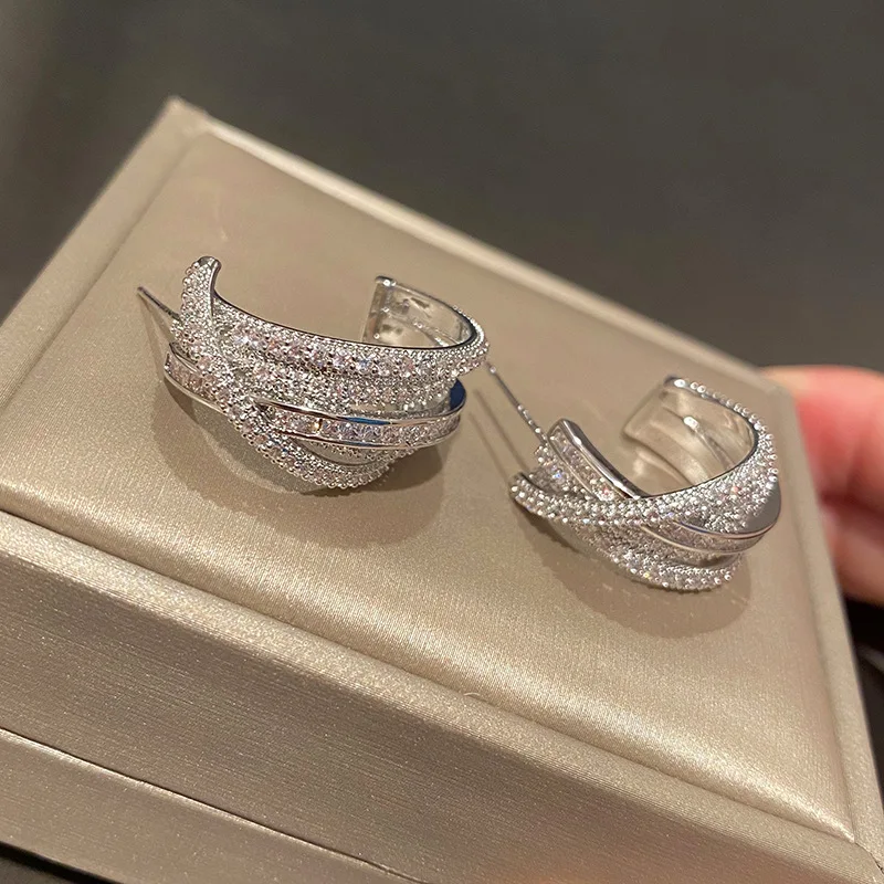 Line Semi Circle C Shape 925 Silver Needle Earrings Small Jewelry For Women High Quality Cubic Zircon Grunge Japanese Gift