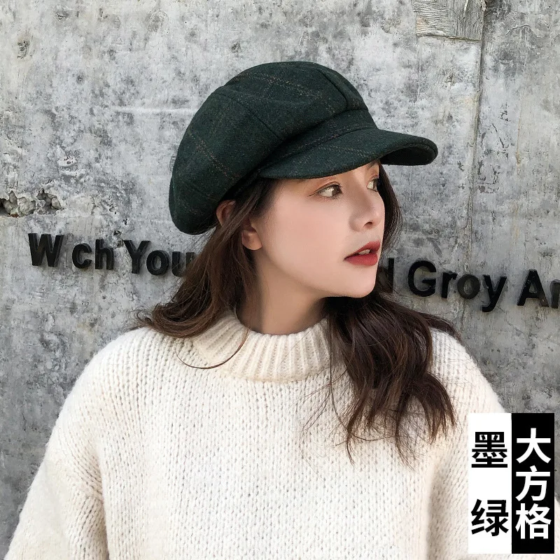 COKK Newsboy Cap Women Autumn Winter Octagonal Caps Artist Painter Hats For Women Men Beret Peaked Cap Female Male Vintage PLaid