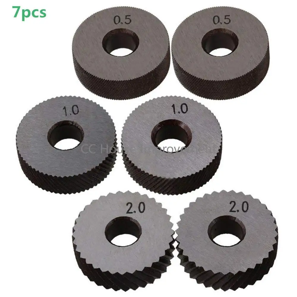Knurling Tool Set Dual Wheel 7pcs 0.5mm 1mm 2mm Wheel Linear Pitch Knurl Set Steel Lathe Cutter