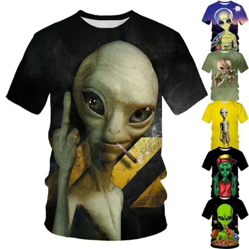 

New Hot Selling Funny Alien 3D Printing Men's Short-sleeved T-shirts O Neck Casual T Shirt Summer Fashion Sports Top Streetwear