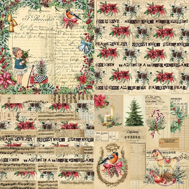 Winter/christmas Cardstock, Patterned Paper, Junk Journal, Mixed