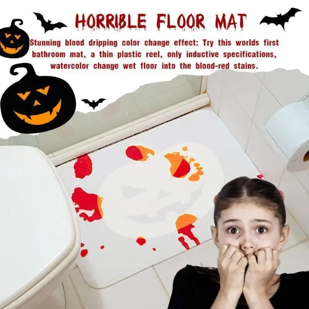 Floor Mat Bathroom Mat Absorbent Bathroom Mat Bathroom Floor Mat Bath Mat Anti Slip Mat Color-Changing Bath Mat Halloween Mat Red Horrible Floor Carpet Home Bathroom Horror Blood Footprints Anti-Slip 40*70CM Carpet