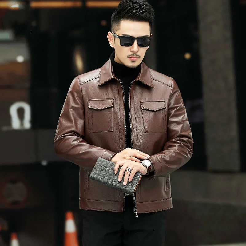 

Mens 2023 New Leather Jacket Autumn 100% Cowhide Coat Genuine Leather Jackets Men Clothing Short Vintage Coats 20-8201