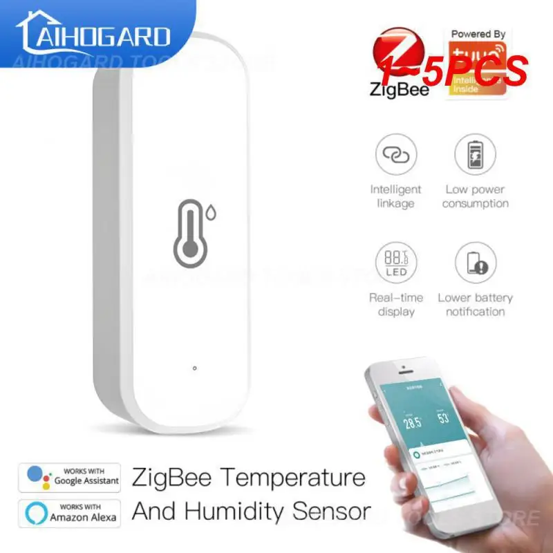 

1~5PCS Tuya Zigbee / WiFi Smart Temperature Humidity Sensor Indoor Hygrometer APP Remote Monitor Var Smart Life Works With Alexa