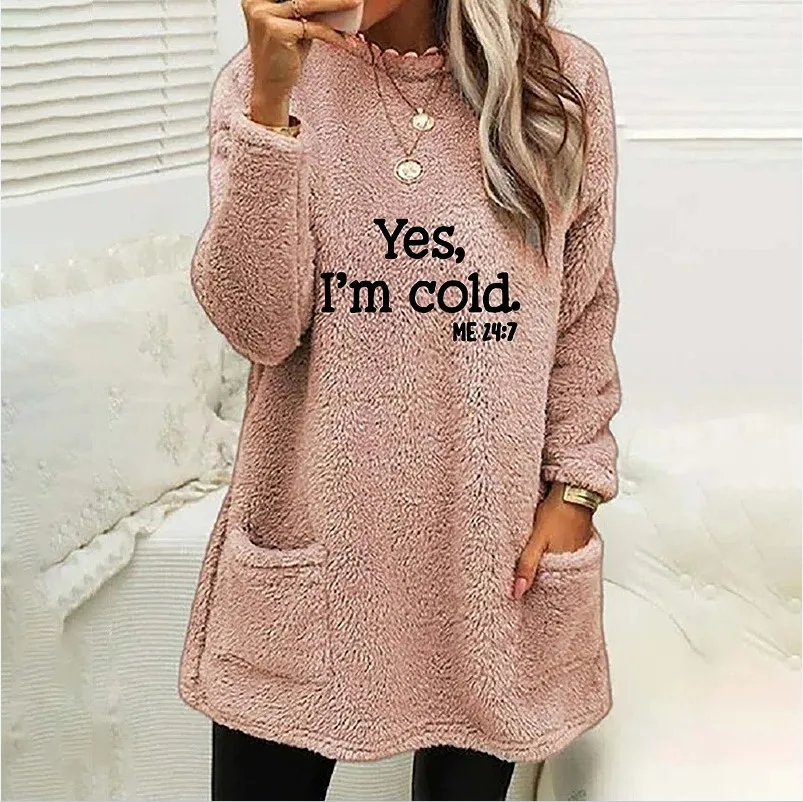Solid casual college style long sleeved cardigan 2023 autumn/winter new loose fitting long sleeved printed O-neck pocket sweater