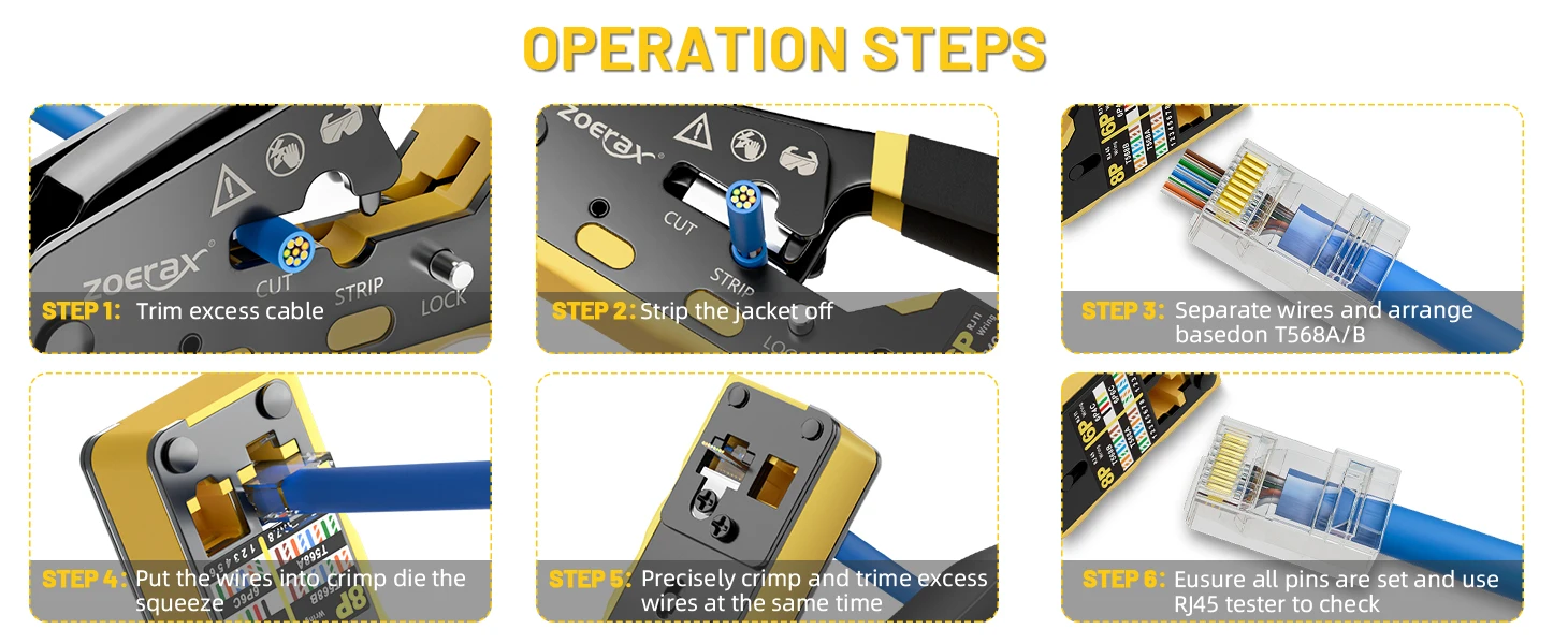 ZoeRax RJ45 Crimpzange Pass Through Ethernet Crimpzange für Cat6 Cat5 Cat5e RJ45-Anschlüsse mit Ersatzklinge – Detail 7
