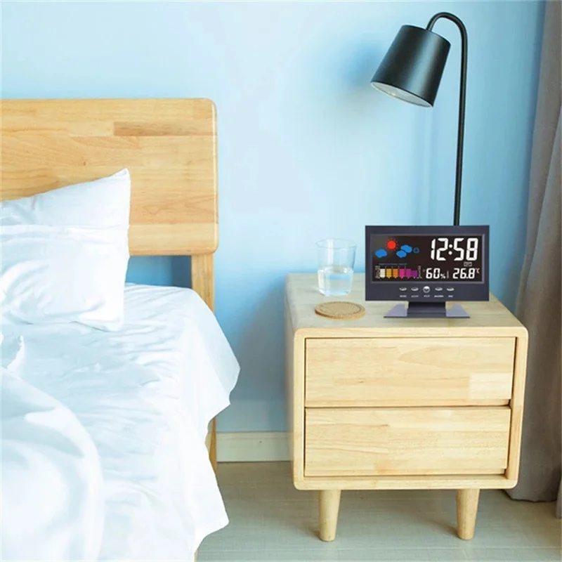 Lcd Digital Clock Weather Clock Digital Desk Clock Digital Clock Weather Station Display Mini Weather Clock Digital Table Clock Led Screen Digital Backlight Indoor Weather Station Snooze Alarm Clock Time/Date/Week/Alarm/Temp/Humidity/Weather/Snooze Display